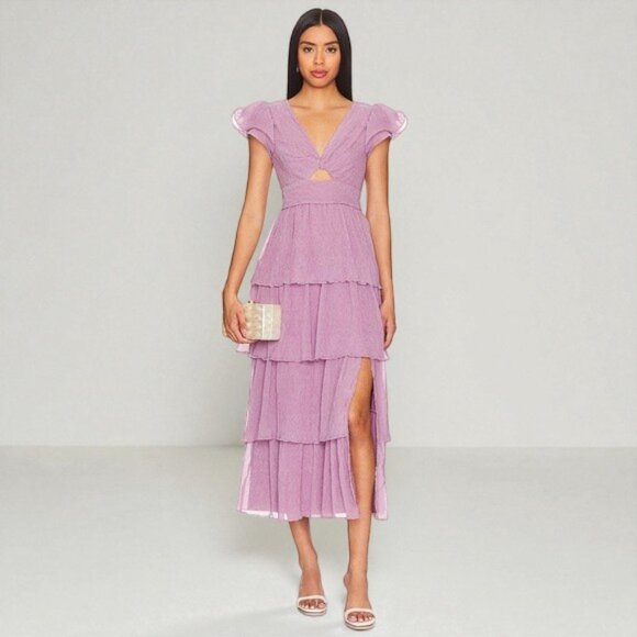 NWT ASTR Emporia Purple Pleated Tiered Midi Dress - Picture 9 of 10